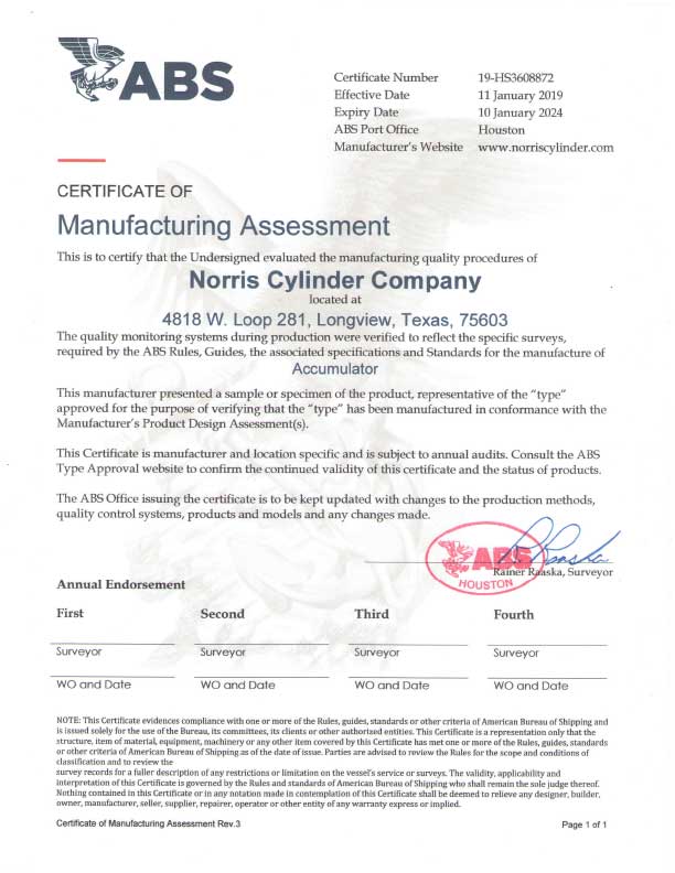ABS Certificate of Manufacturing Assessment